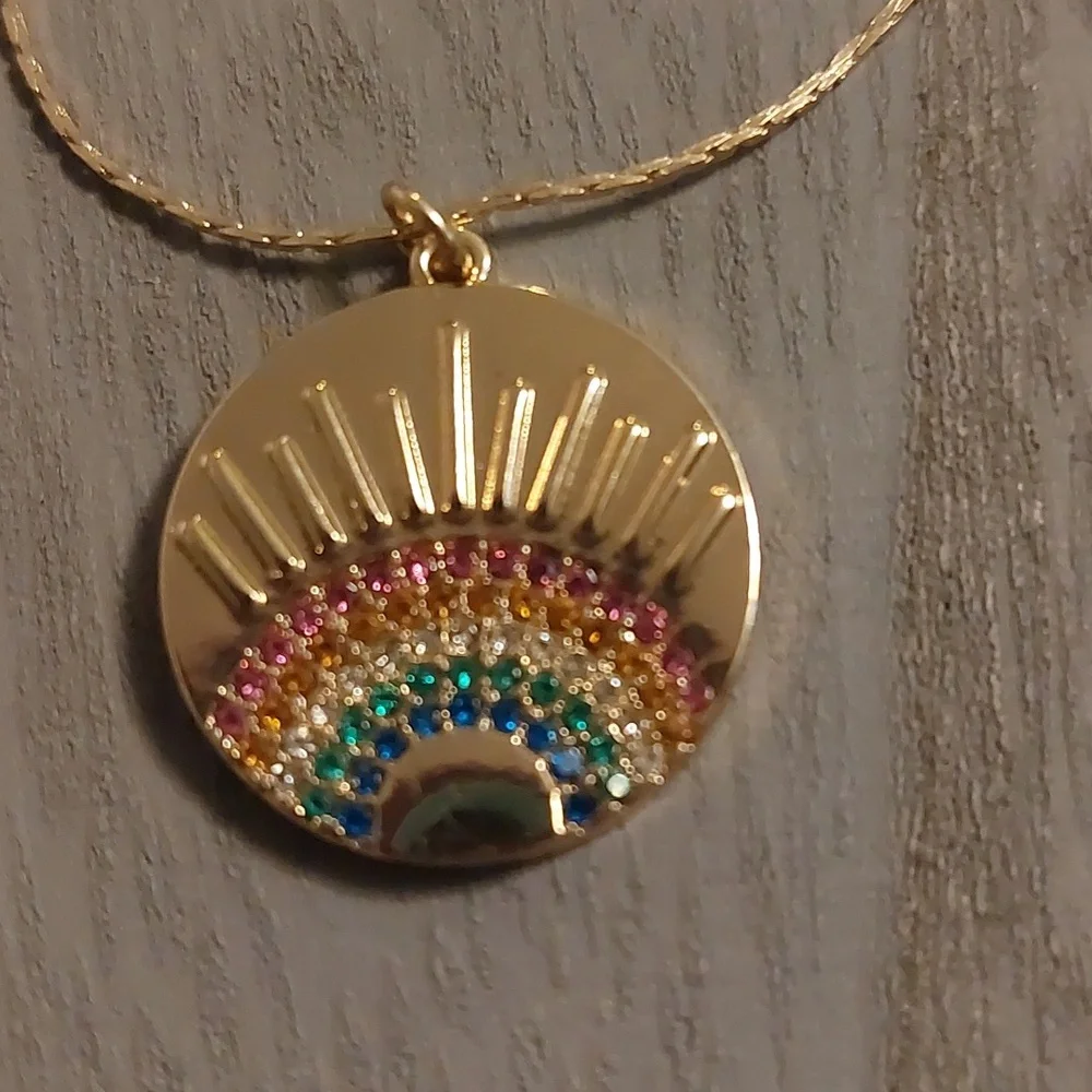 Gold Toned Three Strand Rainbow Smiley Face Ball Chain Necklace
